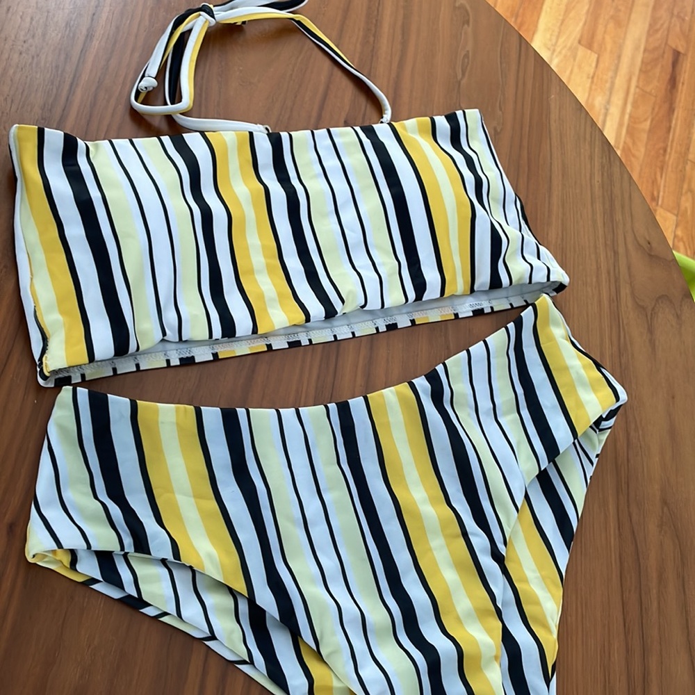 Zaful striped color mix high waisted bikini